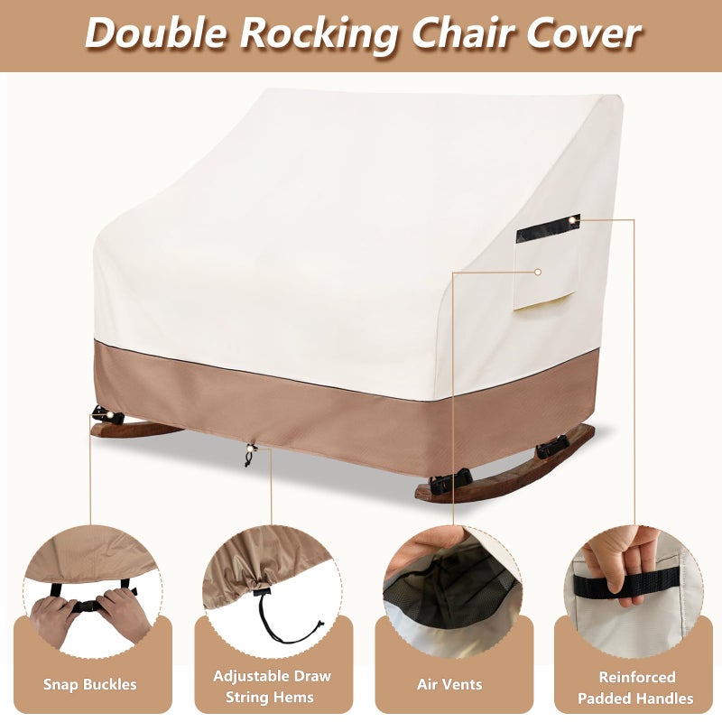 Krismile 50"" Double-Wide Outdoor Rocking Chair Cover, Waterproof & Dust Proof Patio Furniture Covers, Patio Chair Covers 51""W x 34""D x 45""H(Beige) - Image 3